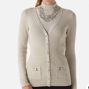 White House Black Market Gold Shimmer Longline Boyfriend Cardigan Sweater NWOT